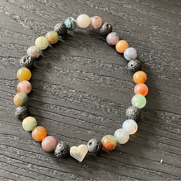 Handmade Agate & Lava Natural Stone Multicolor Beaded Bracelet - Picture 6 of 10